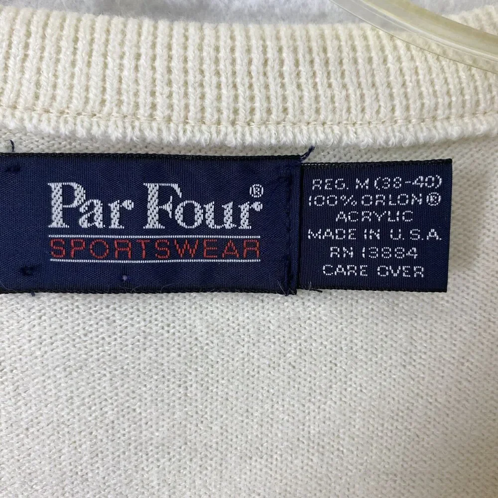 Par‎ Four Sweater Vest Mens Medium Ivory V Neck Golf Preppy Sportswear